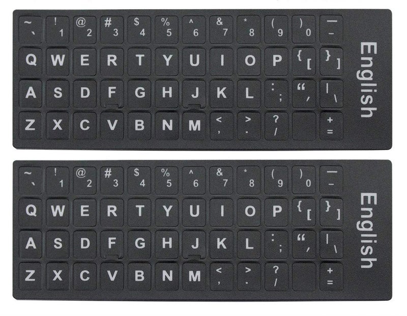 UHamn English Letters Non-Transparent Keyboard Sticker with White Lettering on Black Background for Universal Computer, Laptop, Desktop, Notebook Keyboard [2PCS] - Image 1